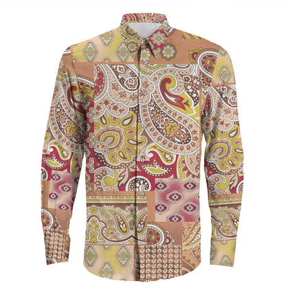 Shirt Paisley Bandana Pattern Seamless Long Sleeve Button Shirt