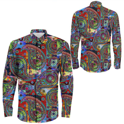 Shirt Paisley Bandana Pattern Seamless Long Sleeve Button Shirt