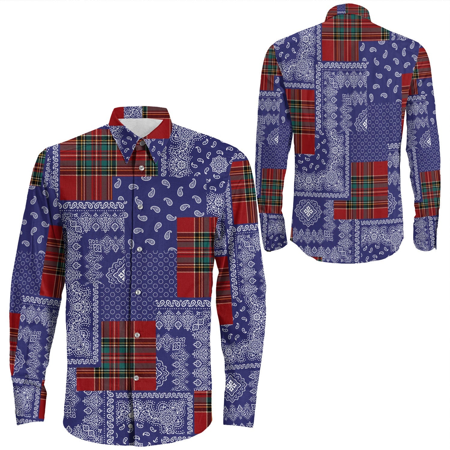 Shirt Paisley Bandana Pattern Seamless Long Sleeve Button Shirt