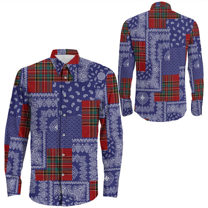 Shirt Paisley Bandana Pattern Seamless Long Sleeve Button Shirt