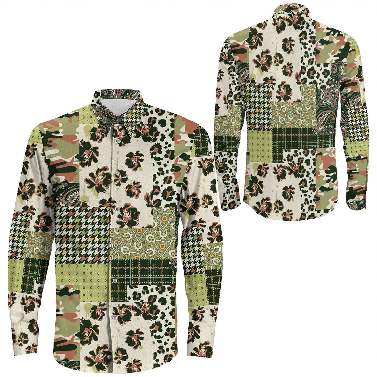 Shirt Paisley Bandana Pattern Seamless Long Sleeve Button Shirt