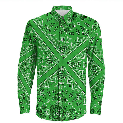 Shirt Paisley Bandana Pattern Seamless Long Sleeve Button Shirt