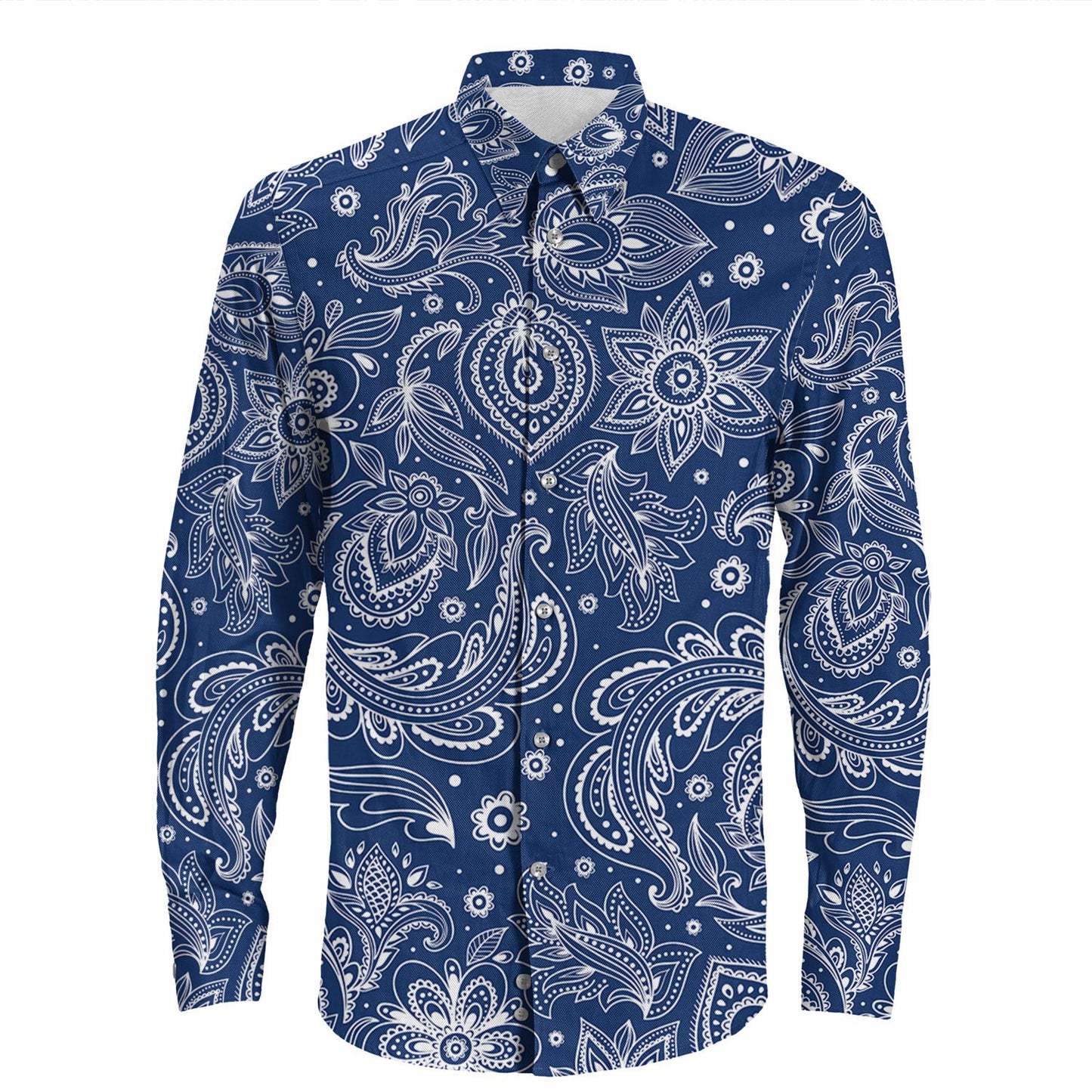 Shirt Paisley Bandana Pattern Seamless Long Sleeve Button Shirt