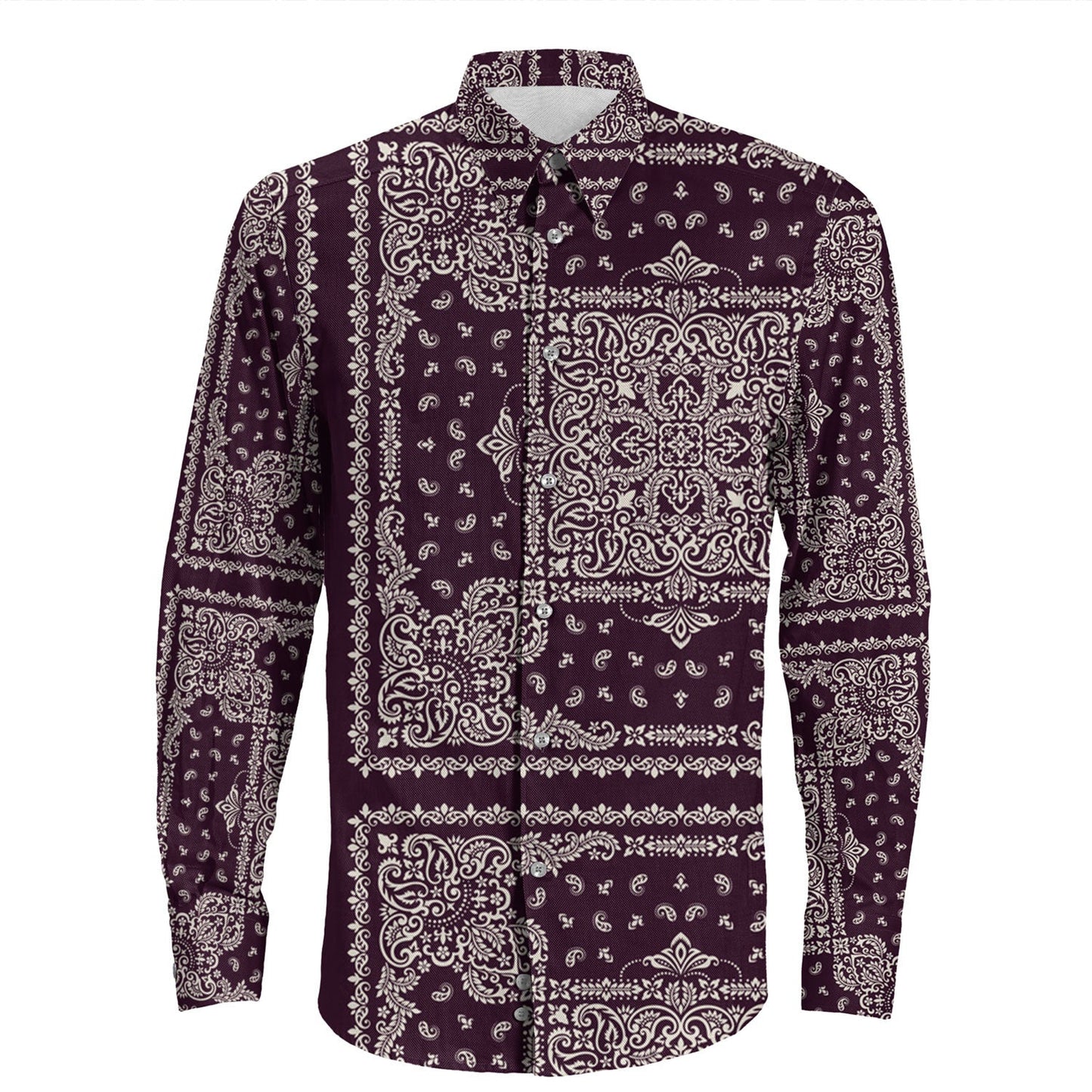 Shirt Paisley Bandana Pattern Seamless Long Sleeve Button Shirt