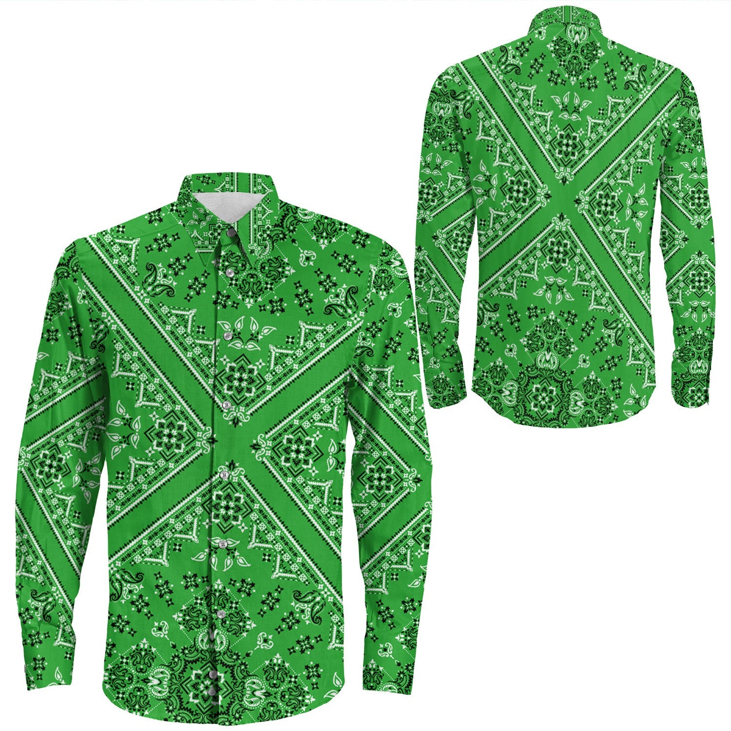 Shirt Paisley Bandana Pattern Seamless Long Sleeve Button Shirt