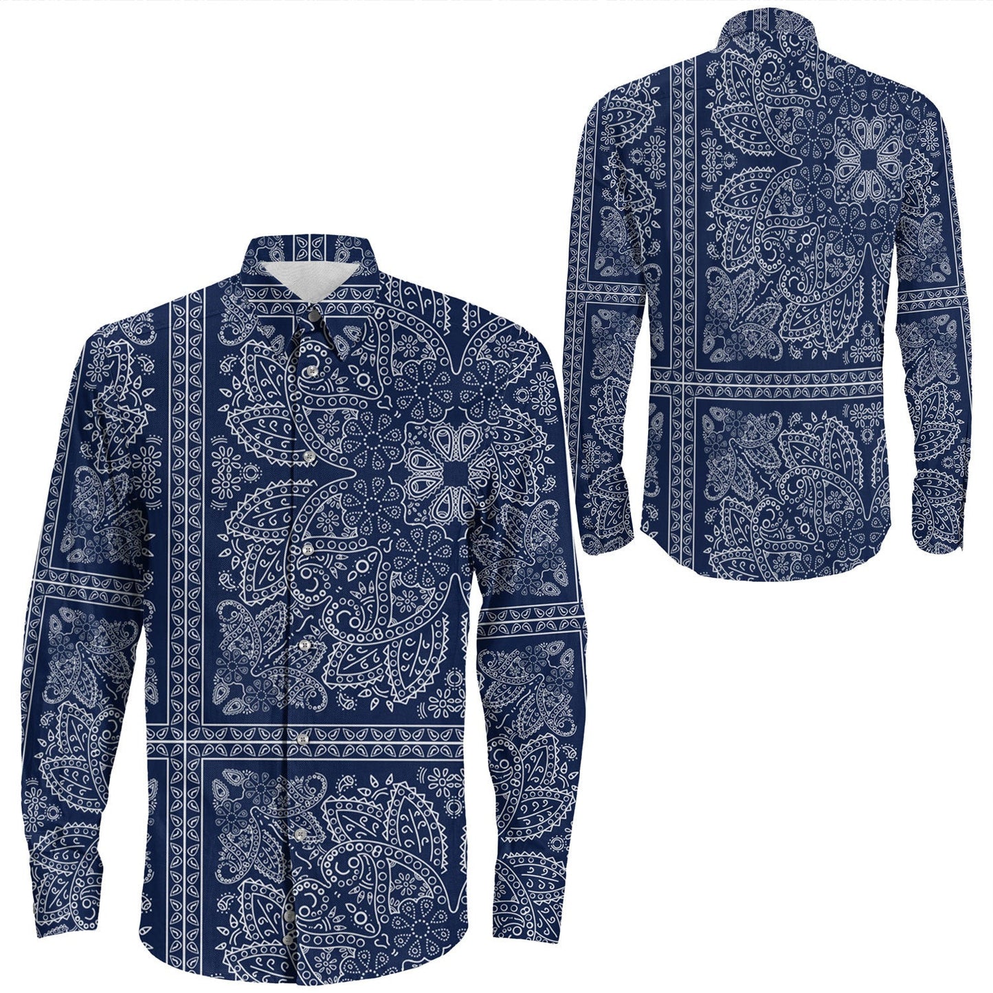 Shirt Paisley Bandana Pattern Seamless Long Sleeve Button Shirt