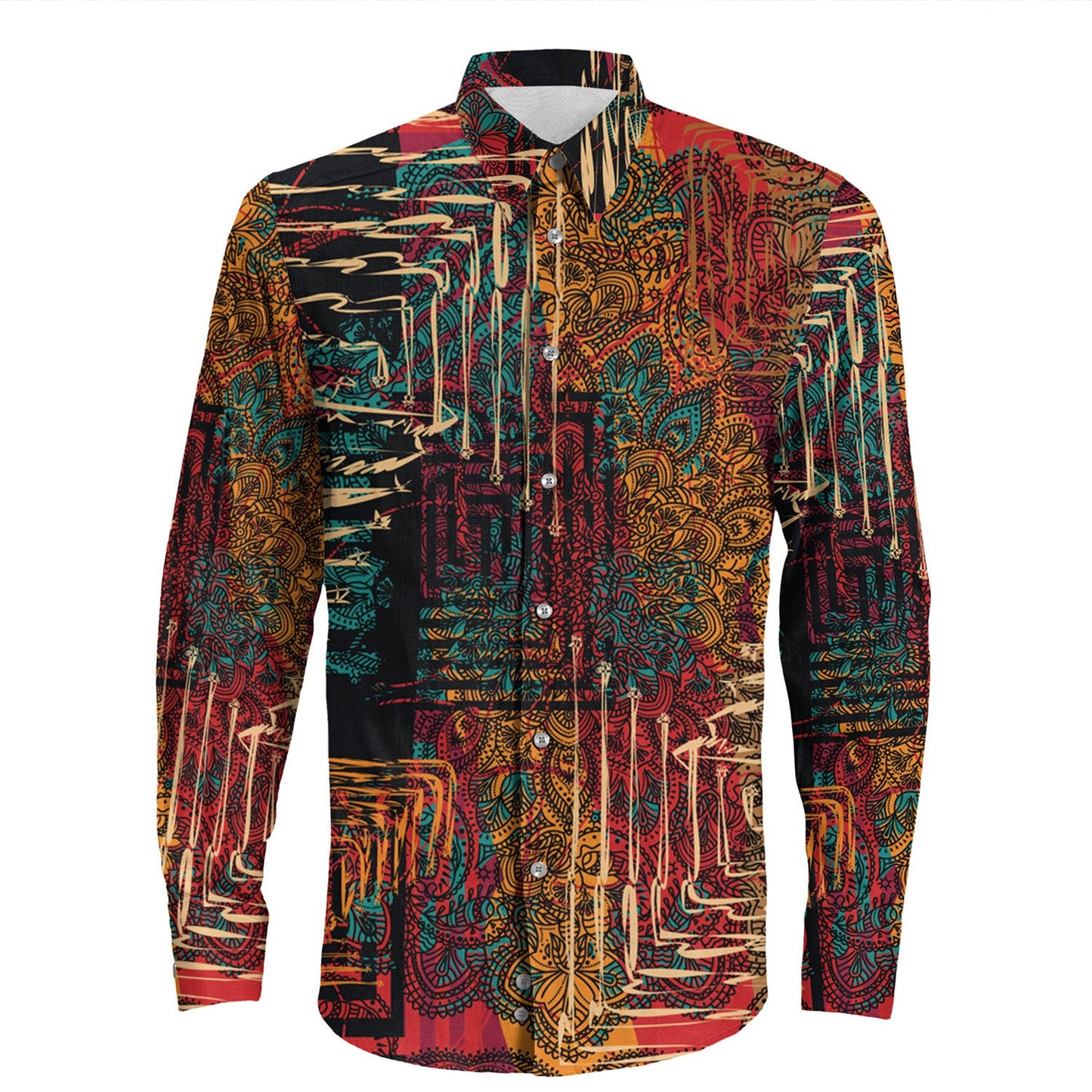Shirt Paisley Bandana Pattern Seamless Long Sleeve Button Shirt