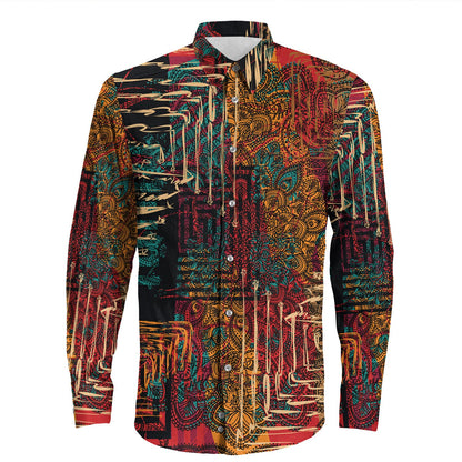 Shirt Paisley Bandana Pattern Seamless Long Sleeve Button Shirt