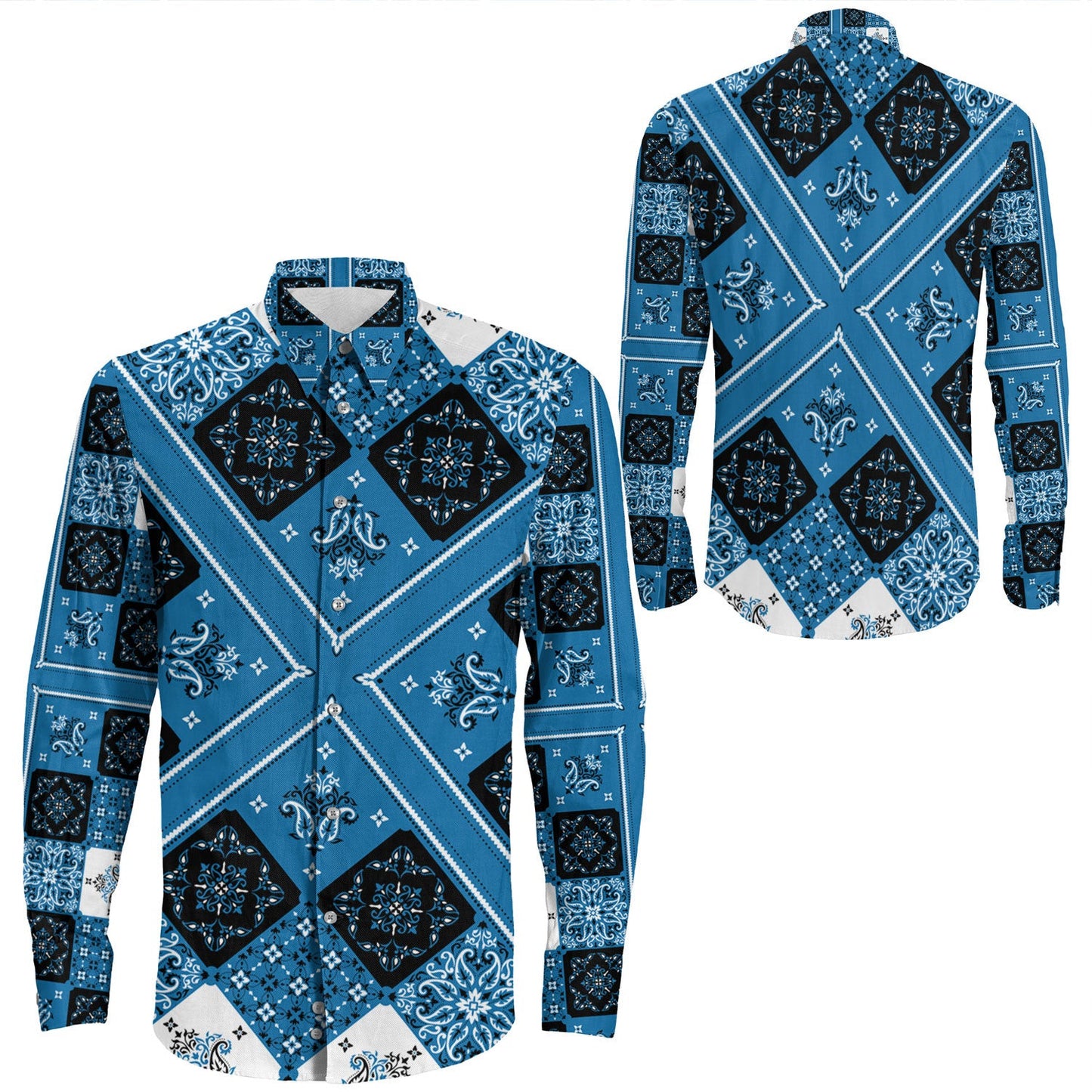 Shirt Paisley Bandana Pattern Seamless Long Sleeve Button Shirt
