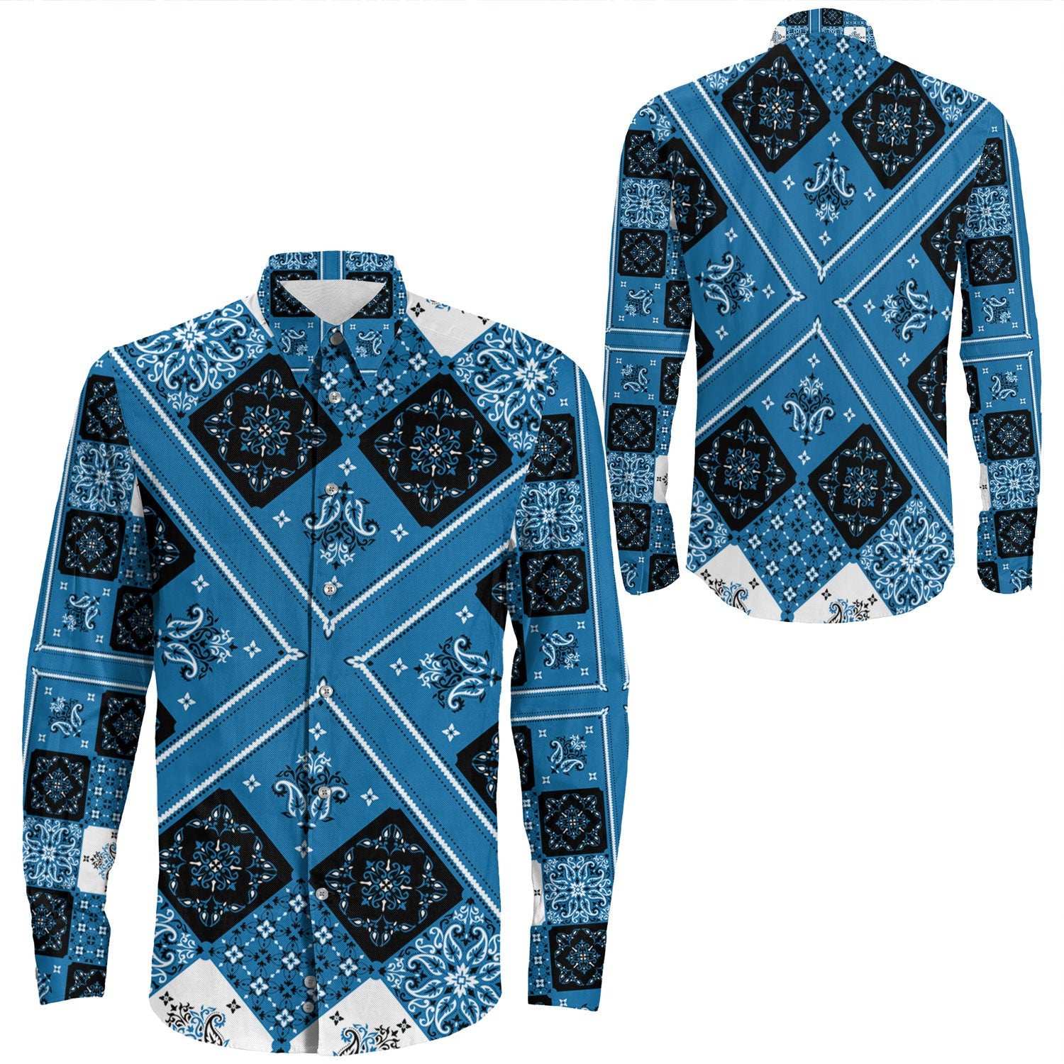Shirt Paisley Bandana Pattern Seamless Long Sleeve Button Shirt