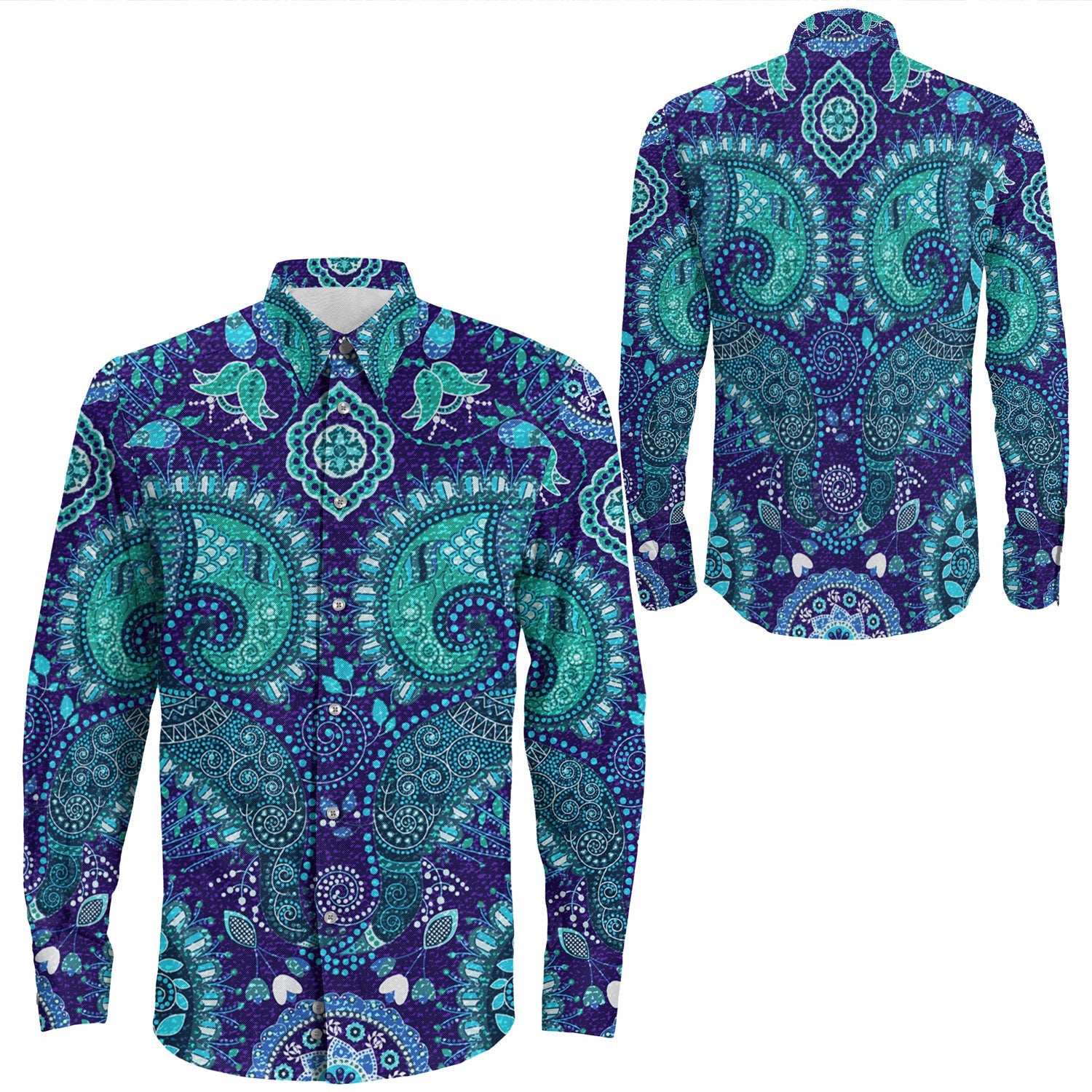 Shirt Paisley Bandana Pattern Seamless Long Sleeve Button Shirt