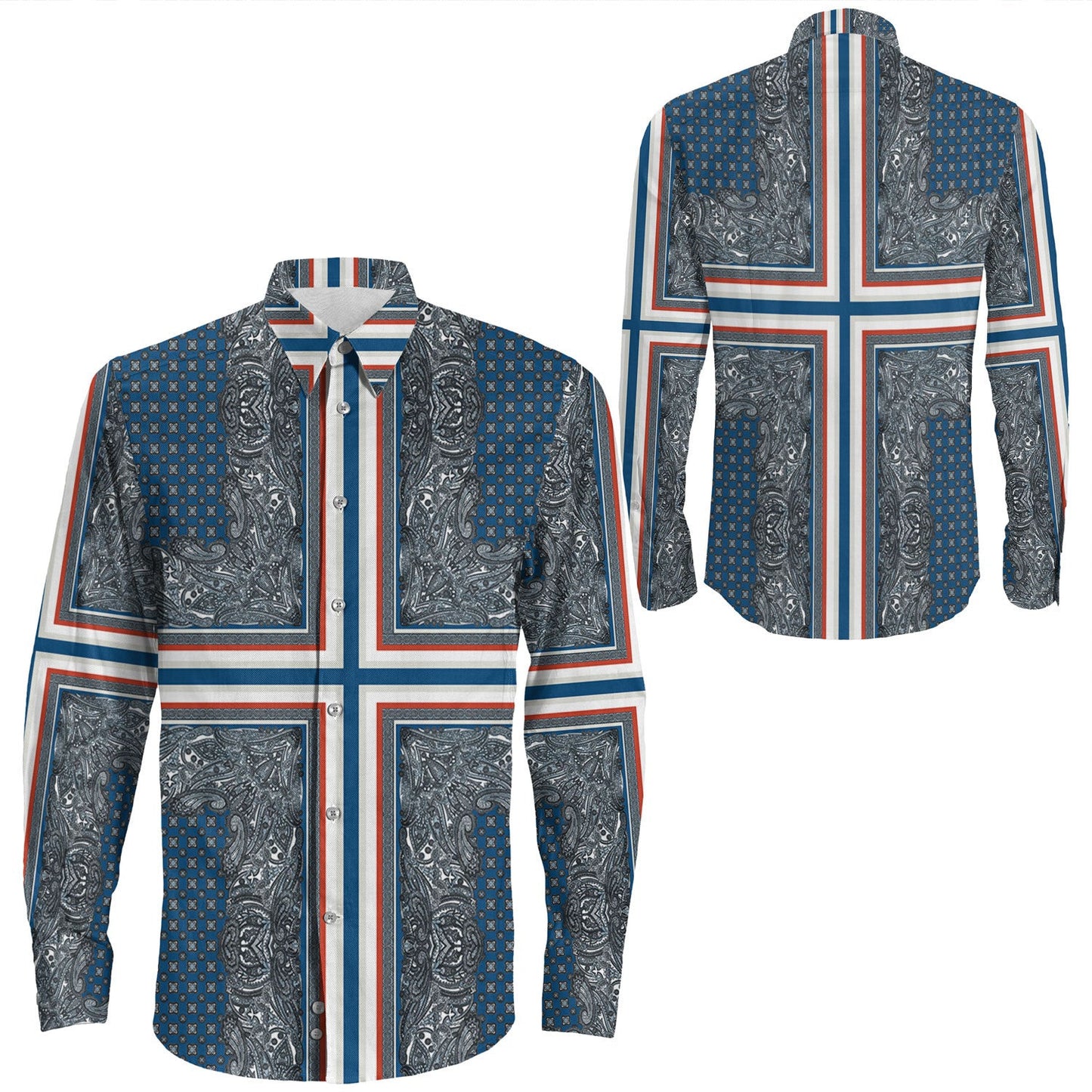Shirt Paisley Bandana Pattern Seamless Long Sleeve Button Shirt