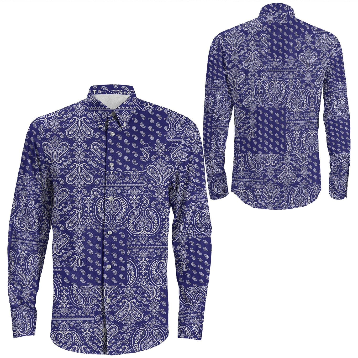 Shirt Paisley Bandana Pattern Seamless Long Sleeve Button Shirt