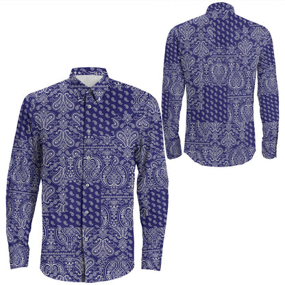 Shirt Paisley Bandana Pattern Seamless Long Sleeve Button Shirt