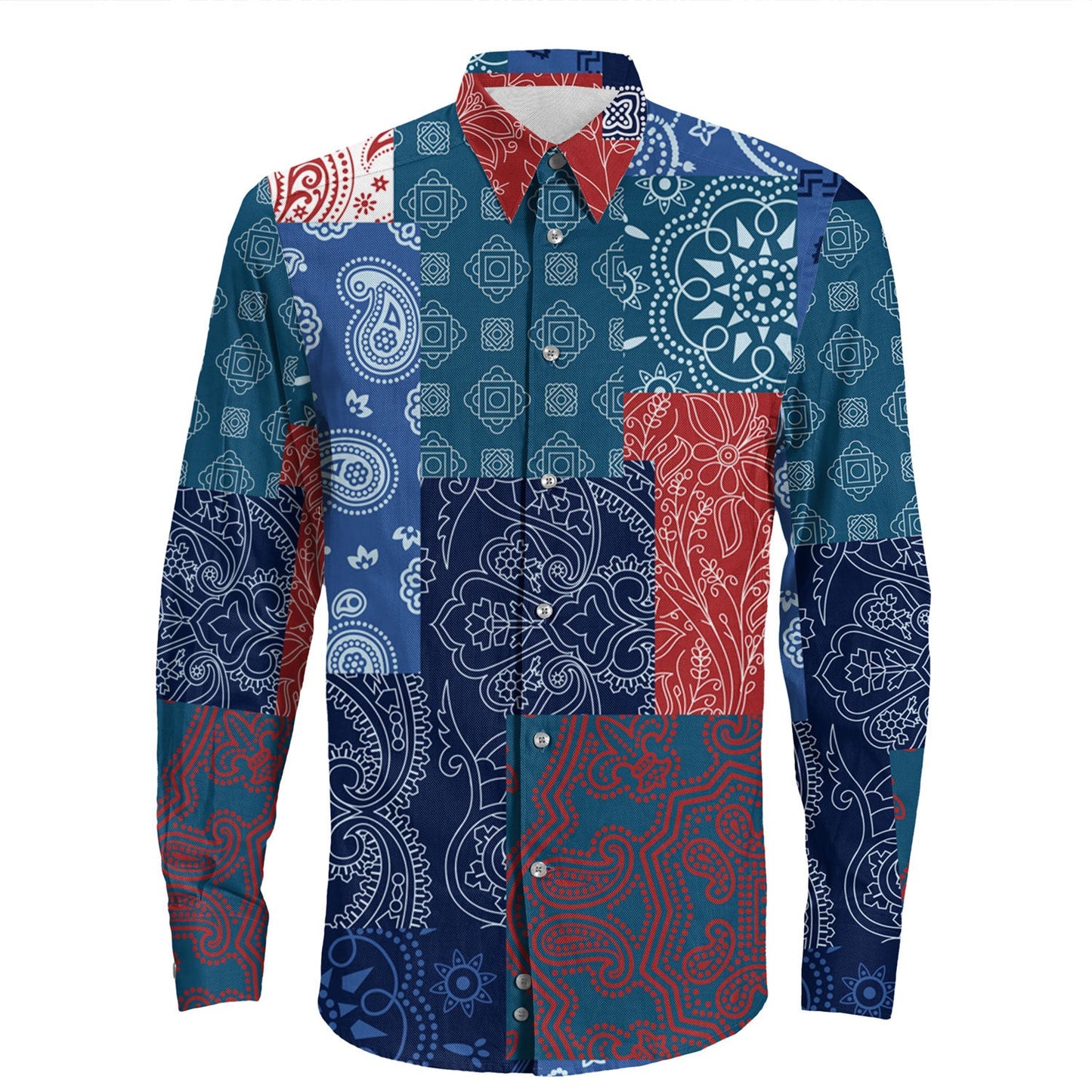 Shirt Paisley Bandana Pattern Seamless Long Sleeve Button Shirt