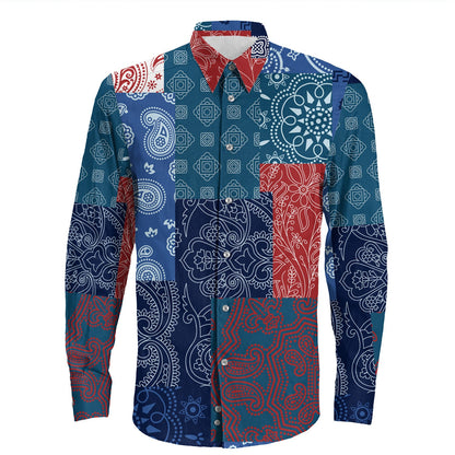 Shirt Paisley Bandana Pattern Seamless Long Sleeve Button Shirt