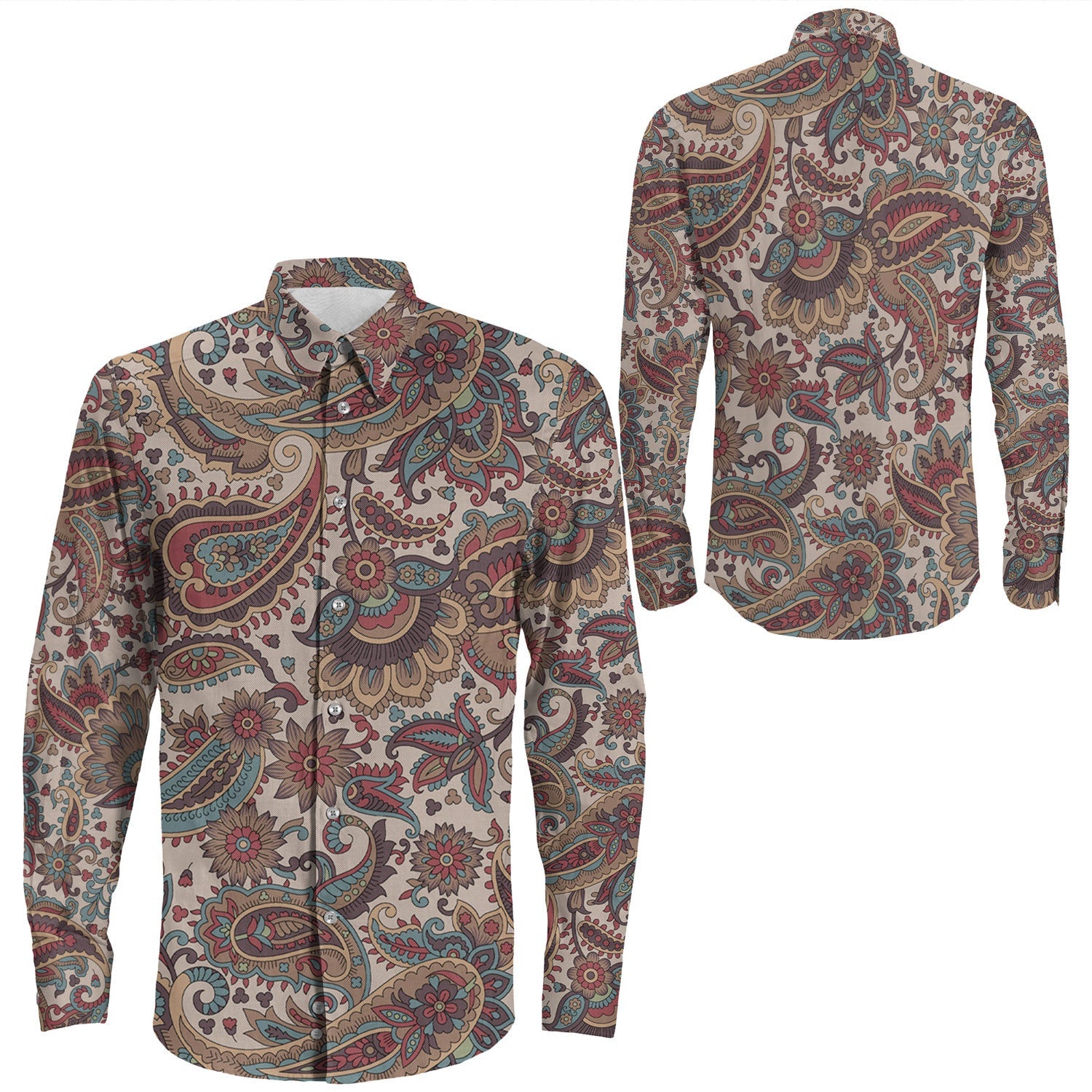 Shirt Paisley Bandana Pattern Seamless Long Sleeve Button Shirt
