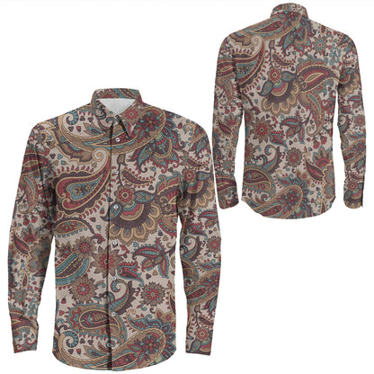 Shirt Paisley Bandana Pattern Seamless Long Sleeve Button Shirt