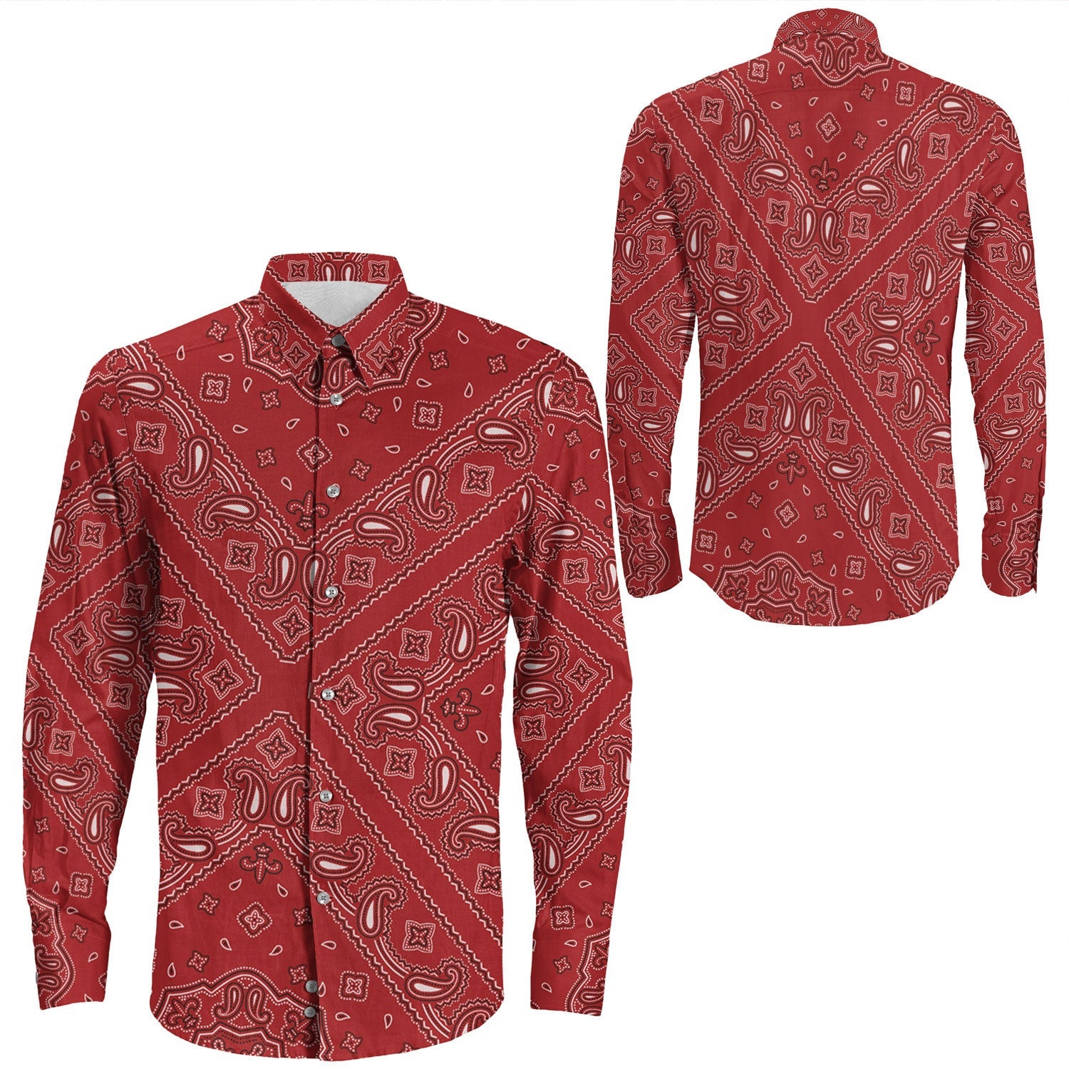Shirt Paisley Bandana Pattern Seamless Long Sleeve Button Shirt