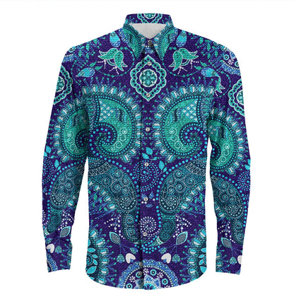 Shirt Paisley Bandana Pattern Seamless Long Sleeve Button Shirt