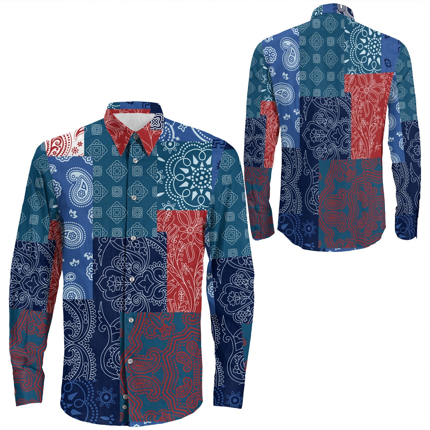 Shirt Paisley Bandana Pattern Seamless Long Sleeve Button Shirt