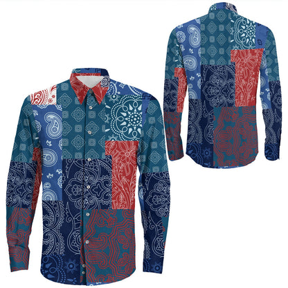 Shirt Paisley Bandana Pattern Seamless Long Sleeve Button Shirt