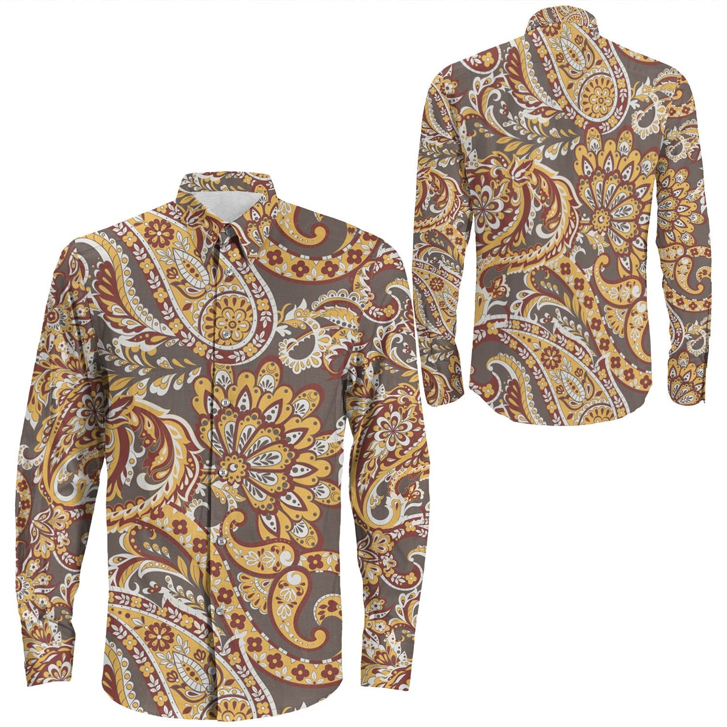 Shirt Paisley Bandana Pattern Seamless Long Sleeve Button Shirt