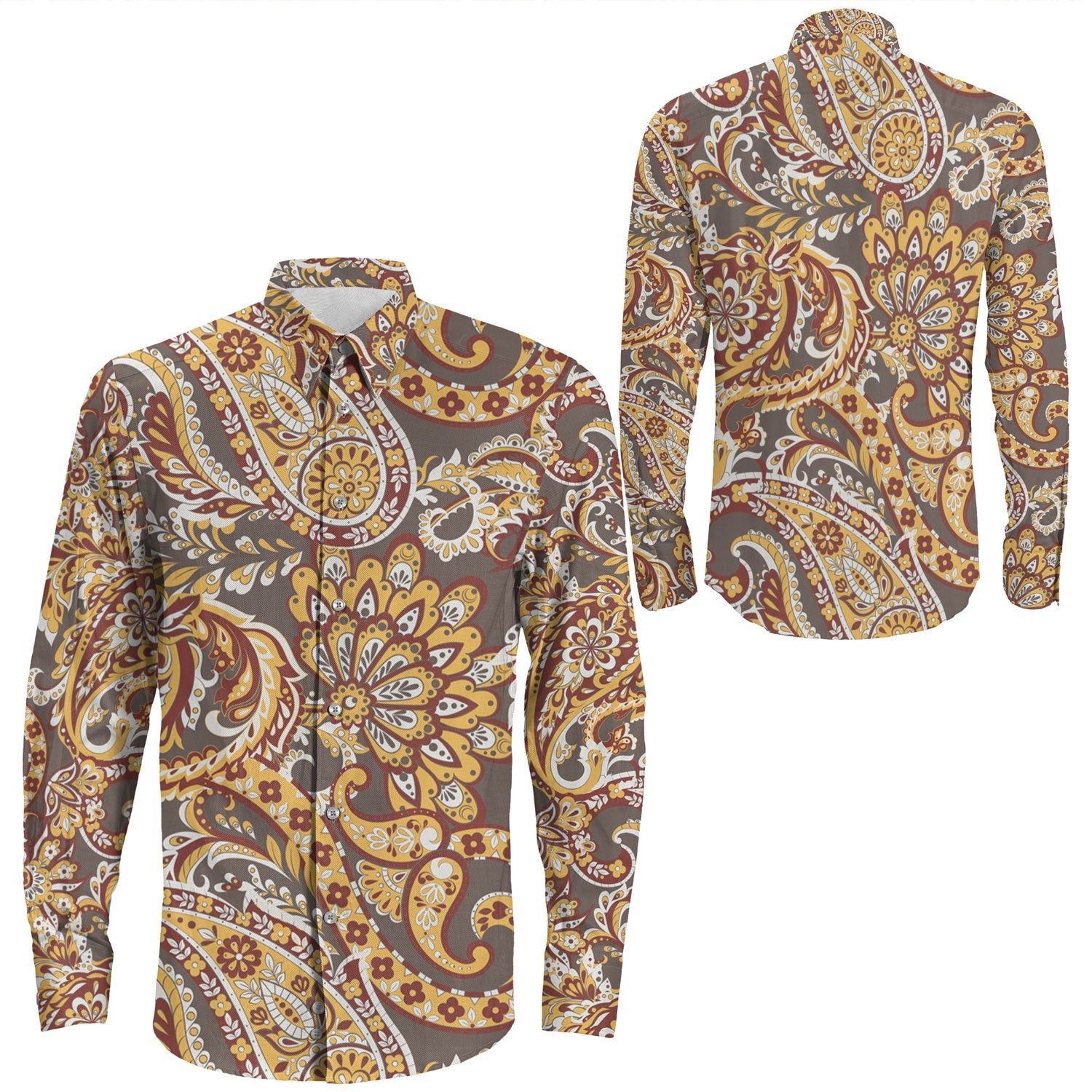 Shirt Paisley Bandana Pattern Seamless Long Sleeve Button Shirt