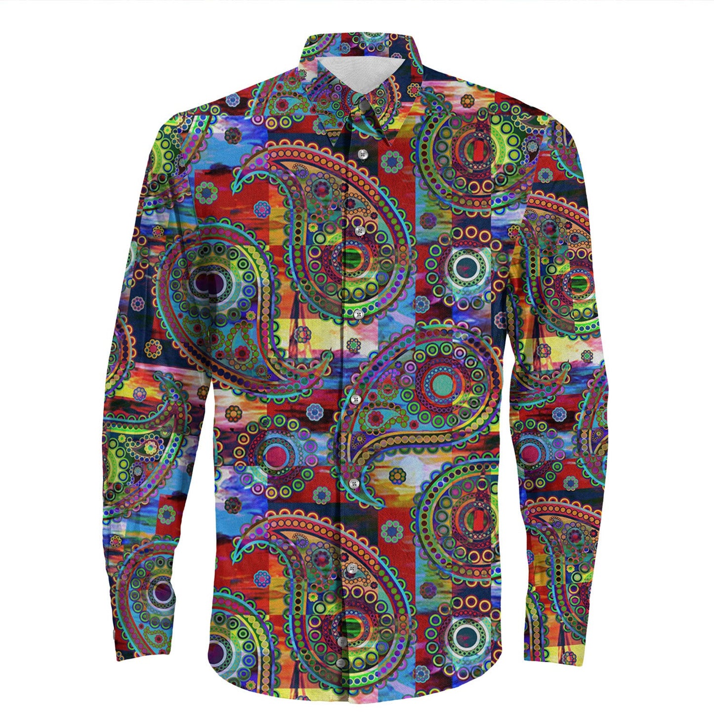 Shirt Paisley Bandana Pattern Seamless Long Sleeve Button Shirt