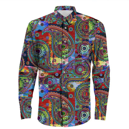 Shirt Paisley Bandana Pattern Seamless Long Sleeve Button Shirt