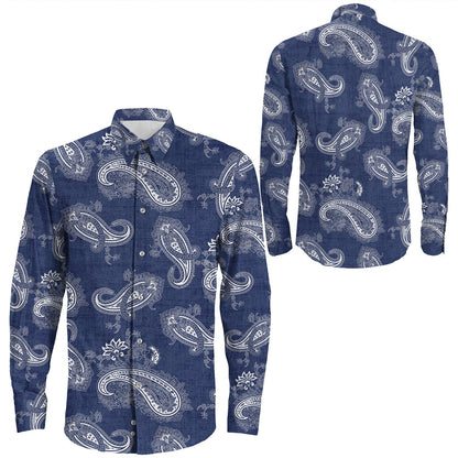 Shirt Paisley Bandana Pattern Seamless Long Sleeve Button Shirt