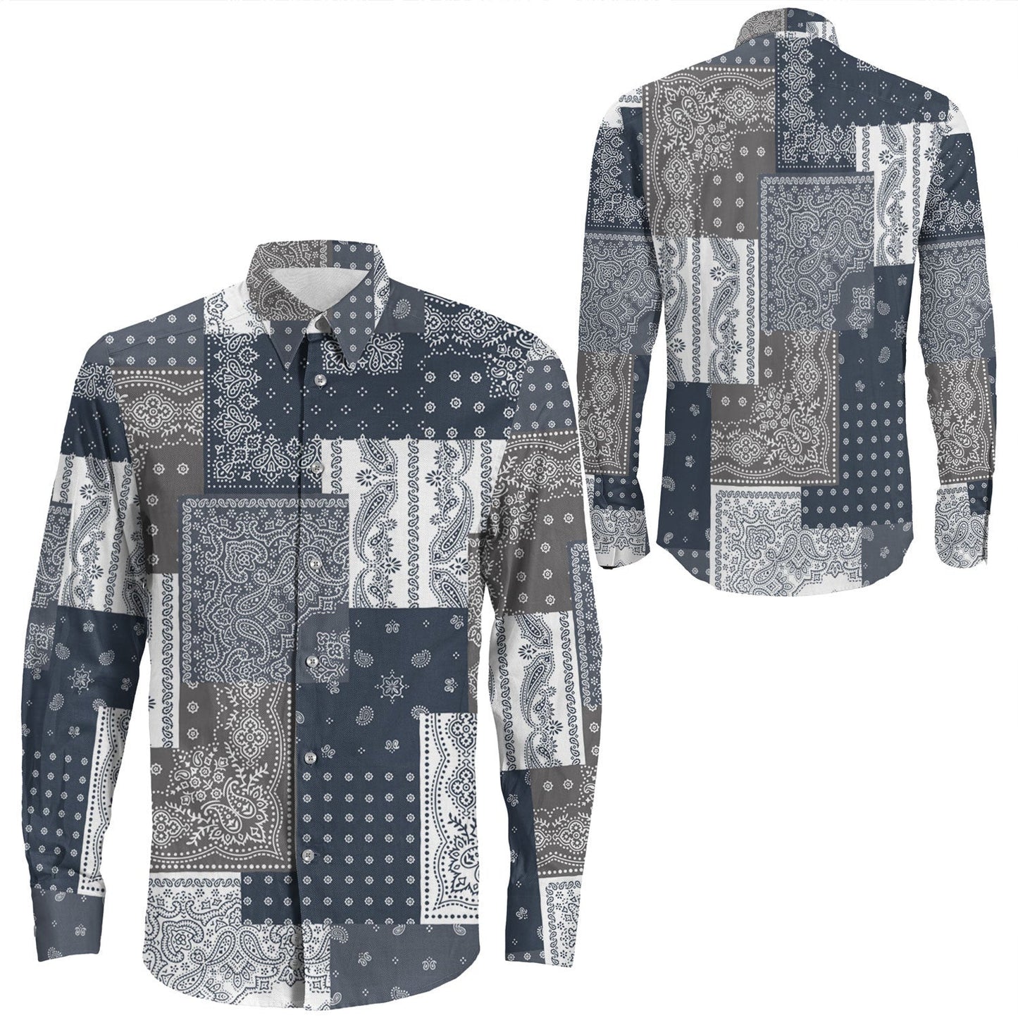 Shirt Paisley Bandana Pattern Seamless Long Sleeve Button Shirt