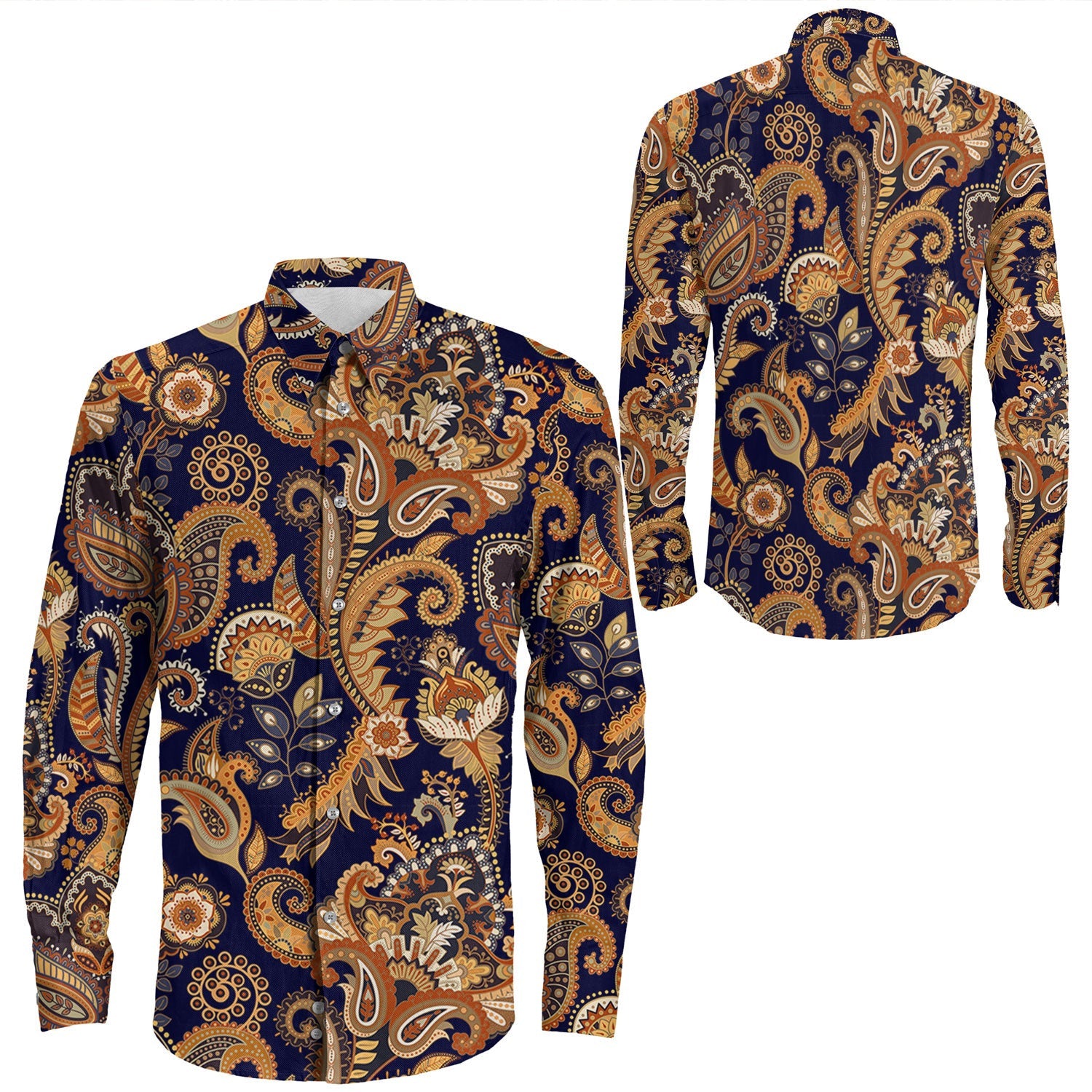 Shirt Paisley Bandana Pattern Seamless Long Sleeve Button Shirt