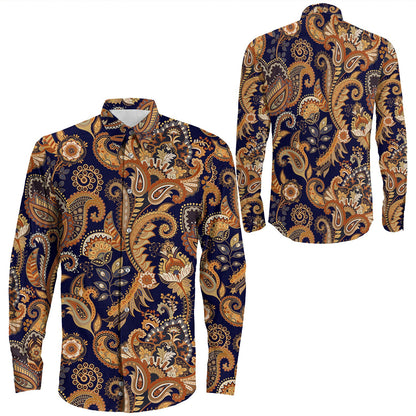 Shirt Paisley Bandana Pattern Seamless Long Sleeve Button Shirt