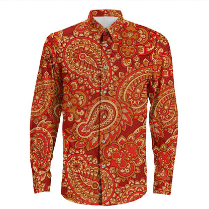 Shirt Paisley Bandana Pattern Seamless Long Sleeve Button Shirt