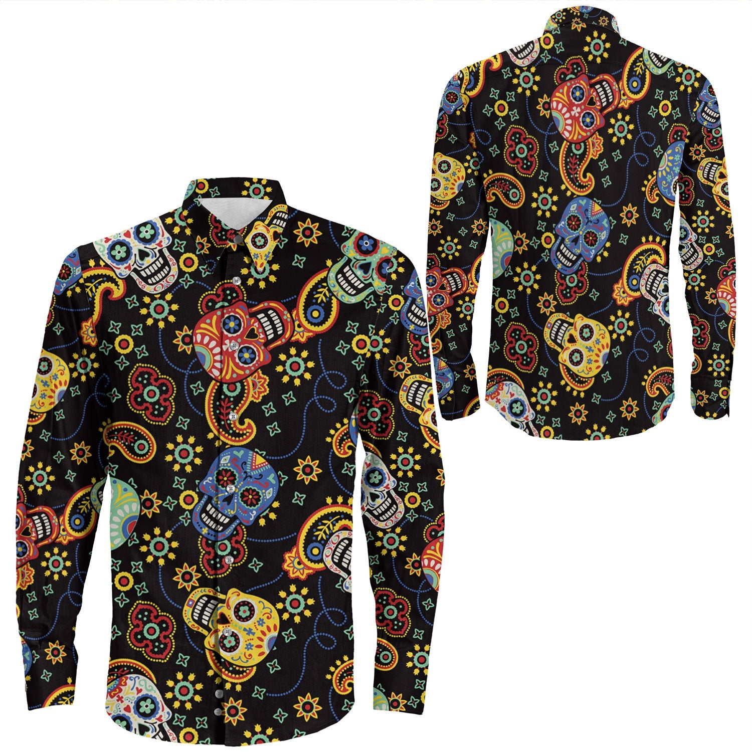 Shirt Paisley Bandana Pattern Seamless Long Sleeve Button Shirt