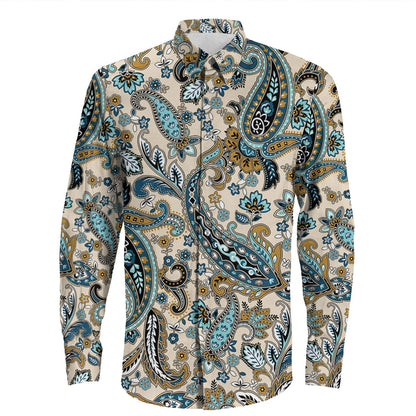 Shirt Paisley Bandana Pattern Seamless Long Sleeve Button Shirt