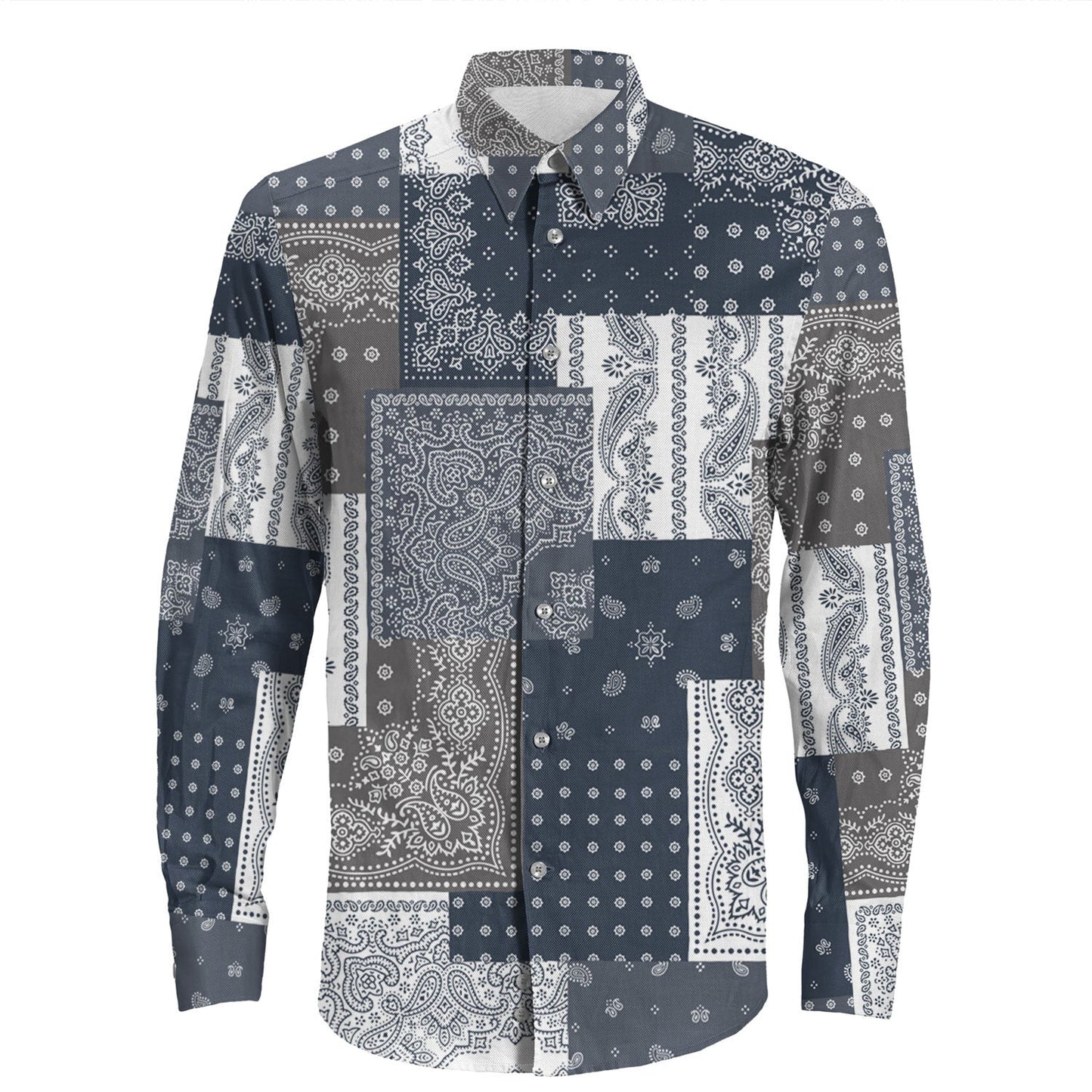 Shirt Paisley Bandana Pattern Seamless Long Sleeve Button Shirt