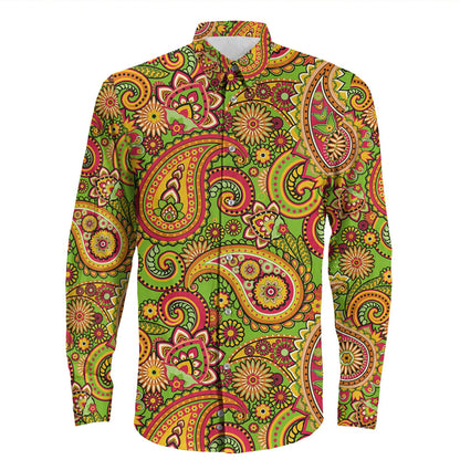 Shirt Paisley Bandana Pattern Seamless Long Sleeve Button Shirt