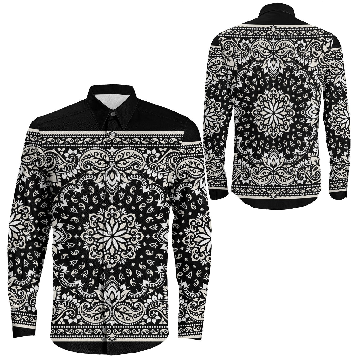 Shirt Paisley Bandana Pattern Seamless Long Sleeve Button Shirt