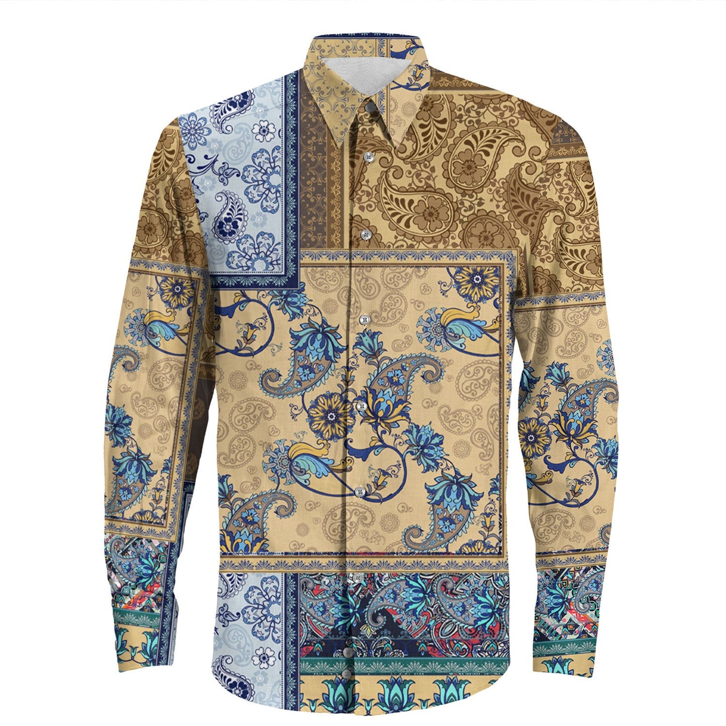 Shirt Paisley Bandana Pattern Seamless Long Sleeve Button Shirt
