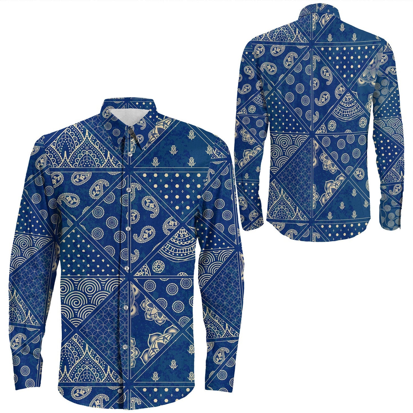 Shirt Paisley Bandana Pattern Seamless Long Sleeve Button Shirt