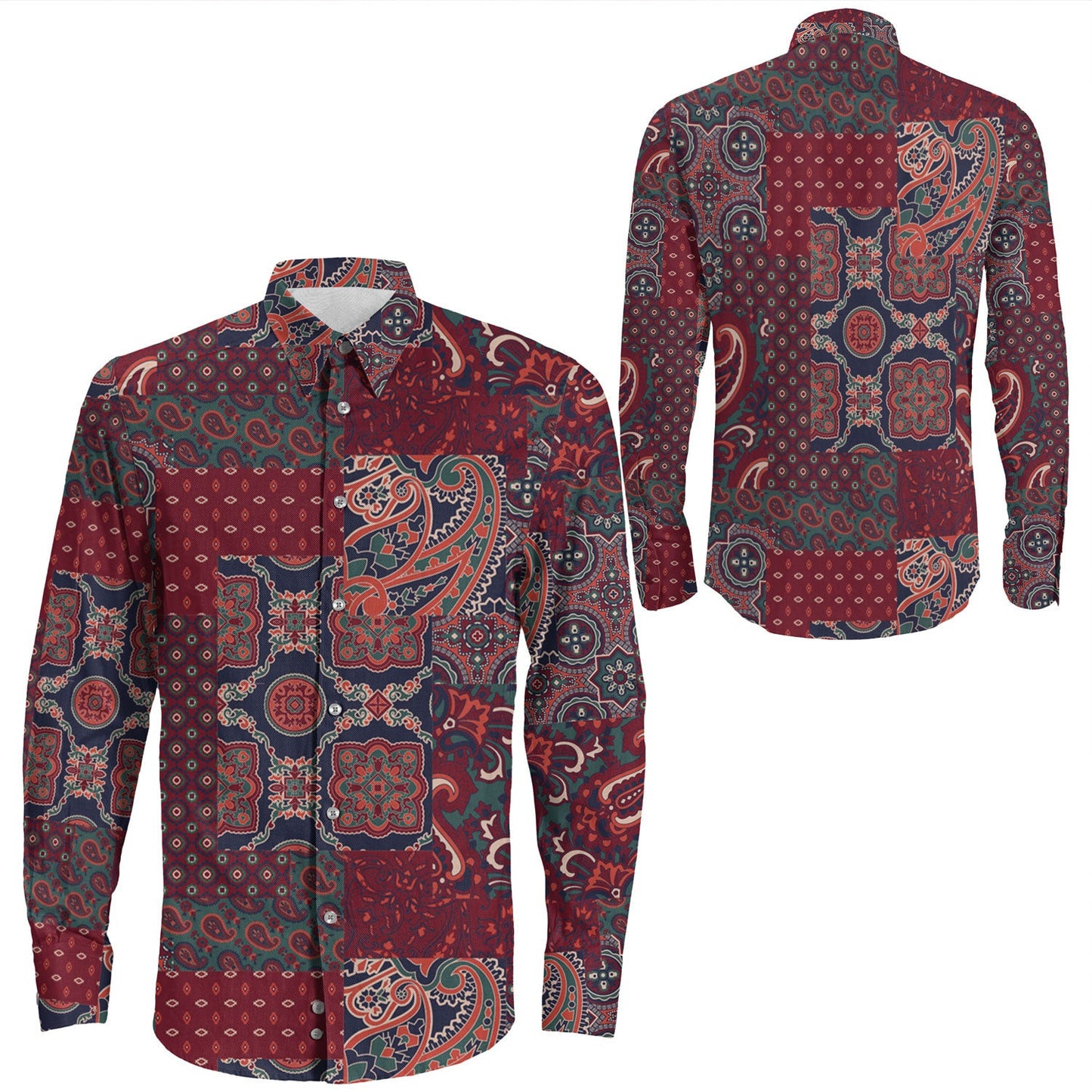 Shirt Paisley Bandana Pattern Seamless Long Sleeve Button Shirt