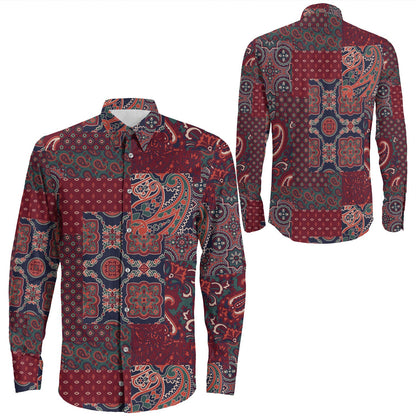 Shirt Paisley Bandana Pattern Seamless Long Sleeve Button Shirt