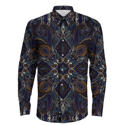 Shirt Paisley Bandana Pattern Seamless Long Sleeve Button Shirt