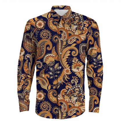Shirt Paisley Bandana Pattern Seamless Long Sleeve Button Shirt