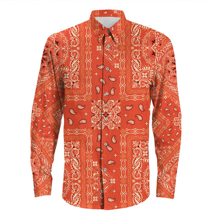 Shirt Paisley Bandana Pattern Seamless Long Sleeve Button Shirt