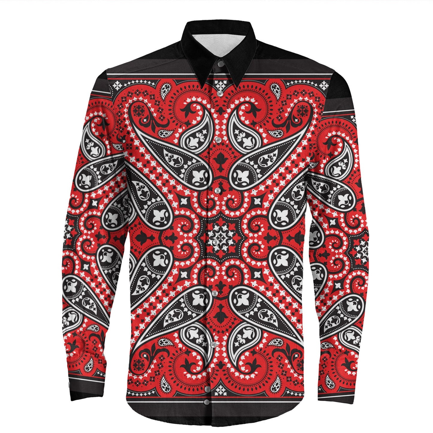 Shirt Paisley Bandana Pattern Seamless Long Sleeve Button Shirt