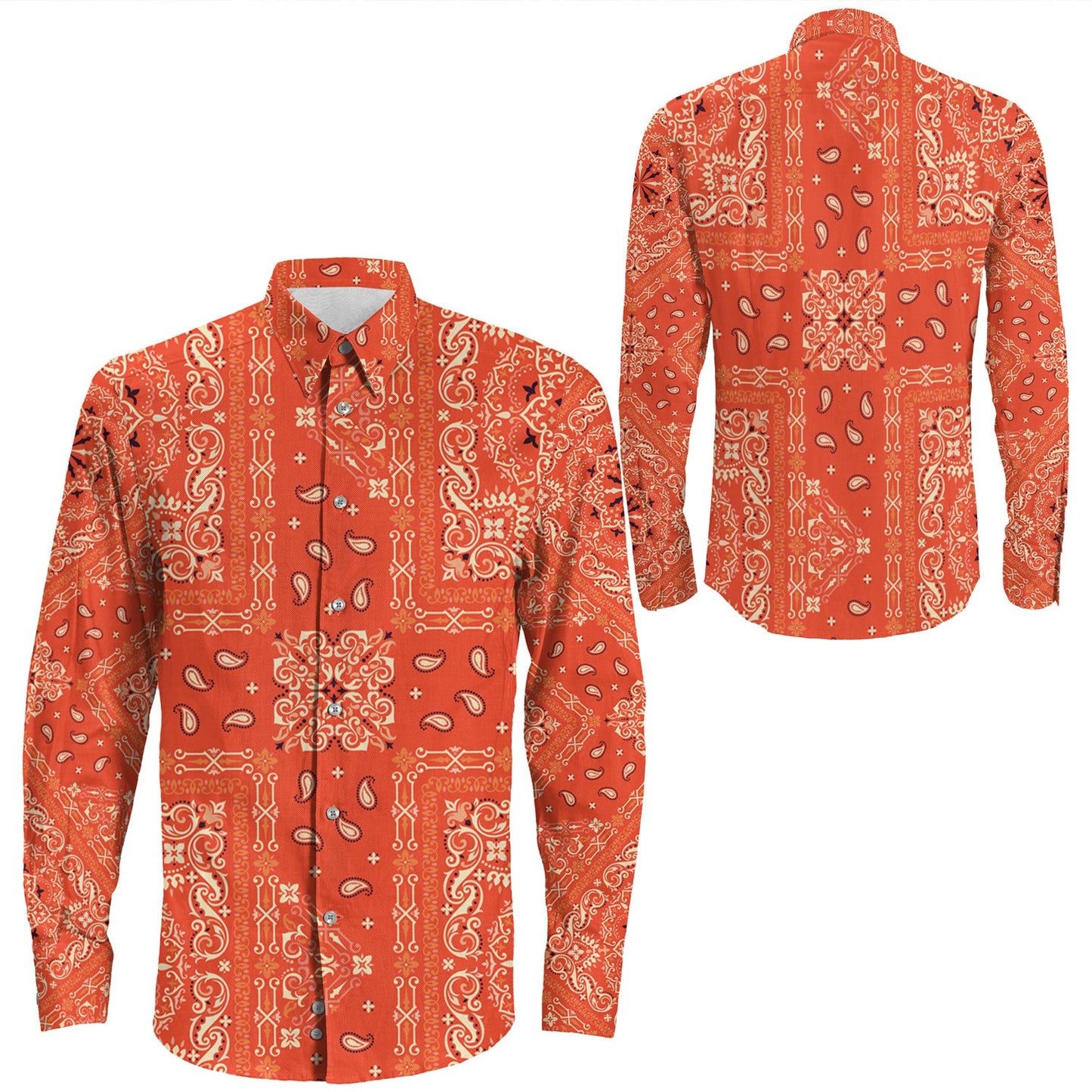Shirt Paisley Bandana Pattern Seamless Long Sleeve Button Shirt