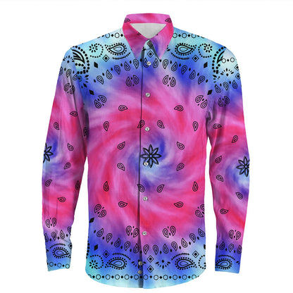 Shirt Paisley Bandana Pattern Seamless Long Sleeve Button Shirt